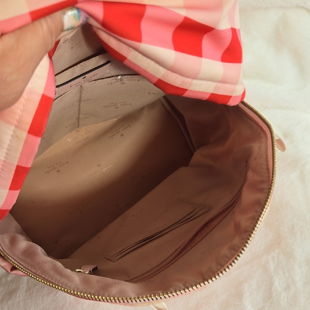 Kate Spade Pink Red Checkered Backpack - Picture 7 of 9